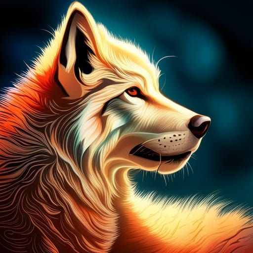 Majestic White Wolf in Hyperrealistic Splash Art