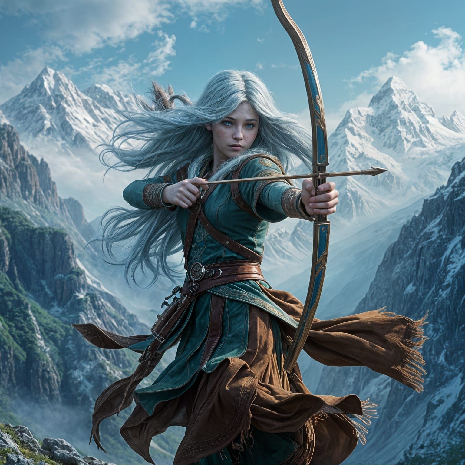 Fantasy Archer with Blue Skin in Detailed Matte Painting