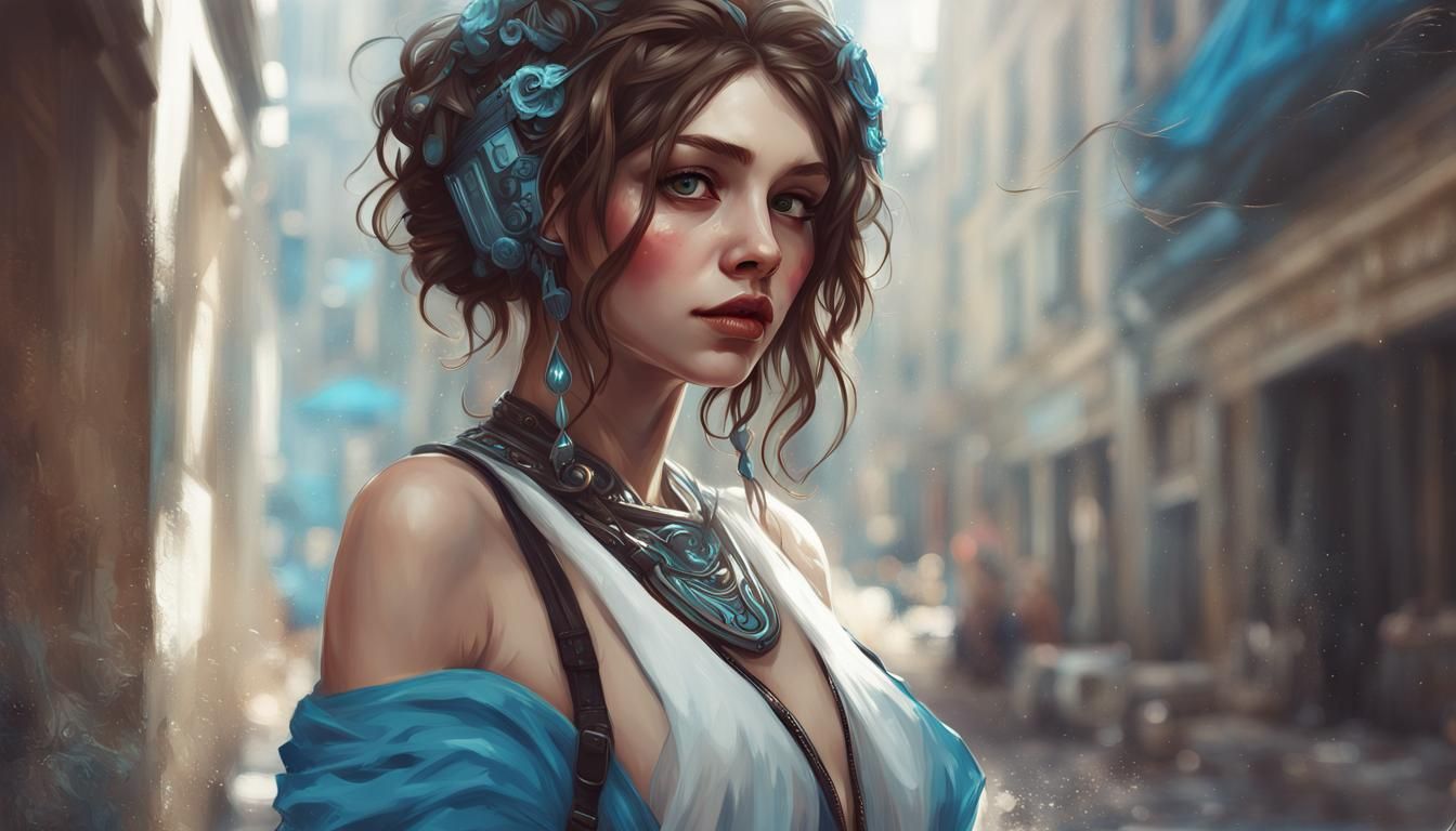 cute cyberpunk goth brown hair ancient greek girl nymph by Szabist :: soft lighting :: sharp focus :: by Anders Zorn, So...