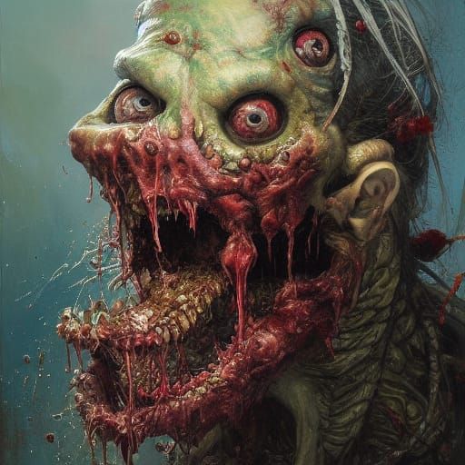 Hideous Zombie Portrait in Oil on Canvas