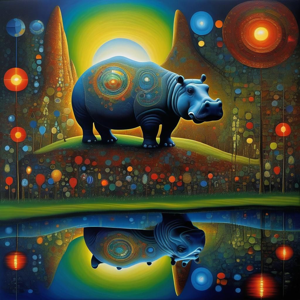 Mystic Hippopotamus in Dark Fantasy Oil Painting