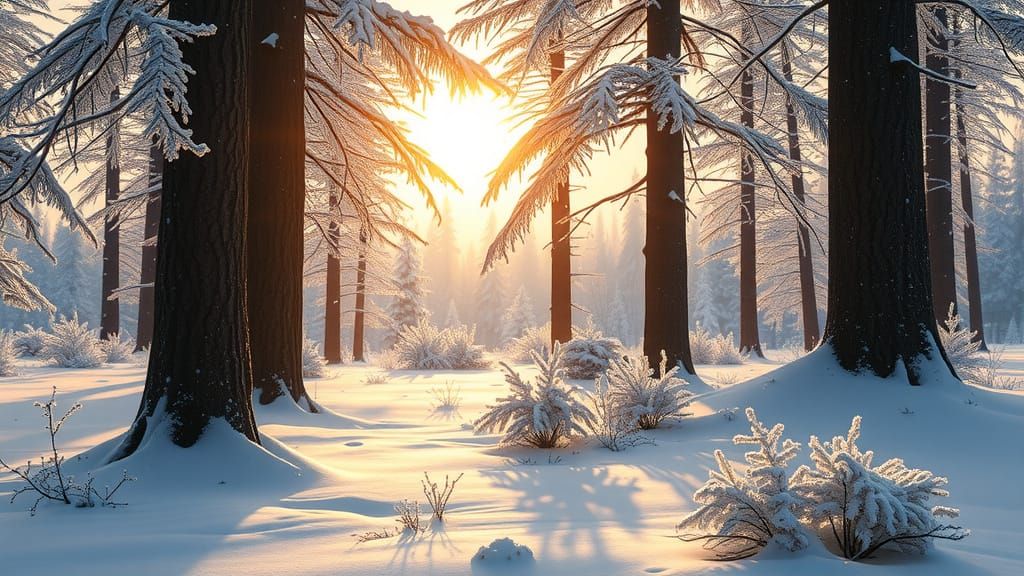 Ethereal Snowy Forest at Dawn