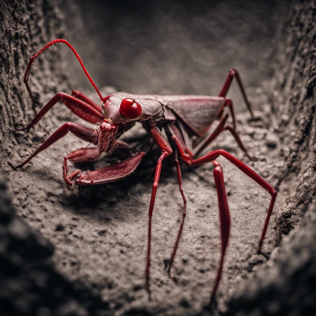 Hyperrealistic Praying Mantis in Dark Tunnel System