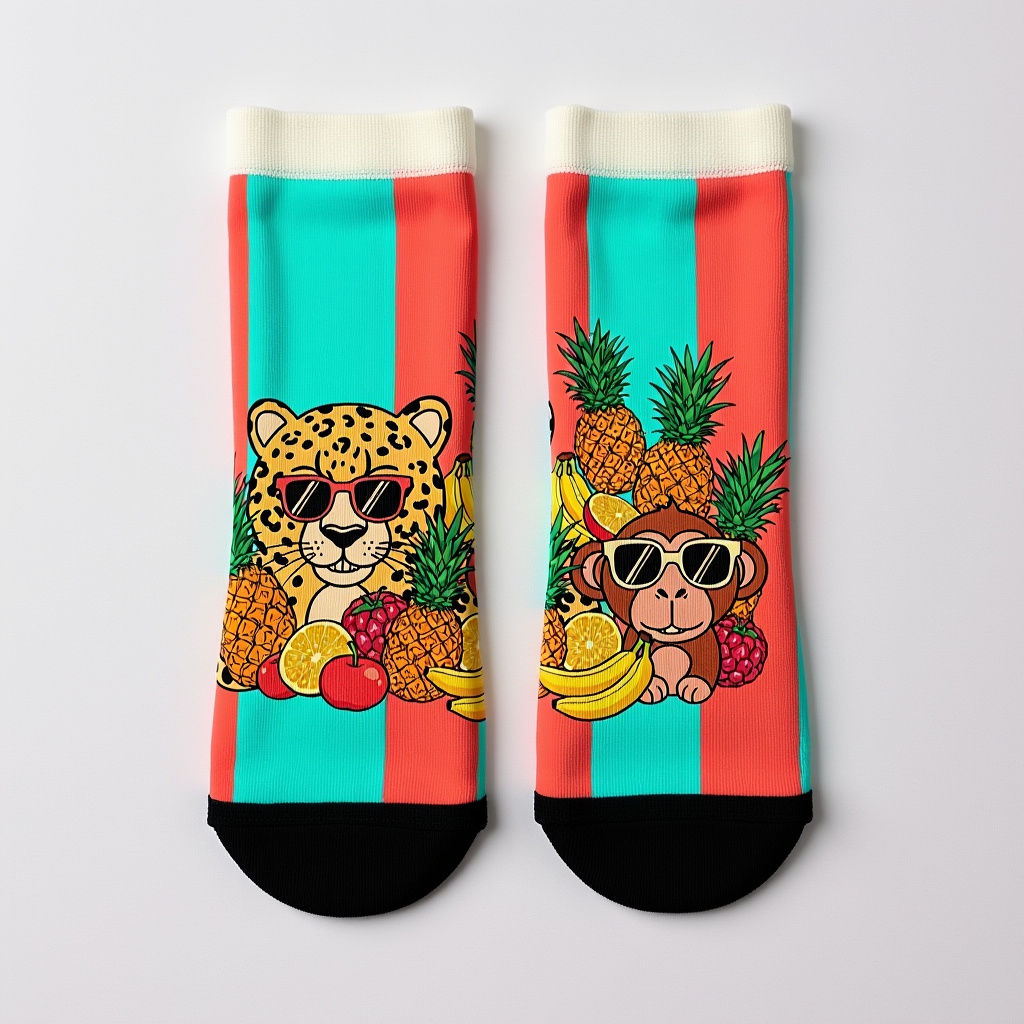 Fun Cartoon Animals on Socks in Vector Style