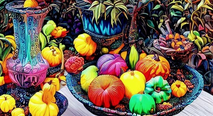 Cozy Autumn Gourds with Surreal Glowing Effect