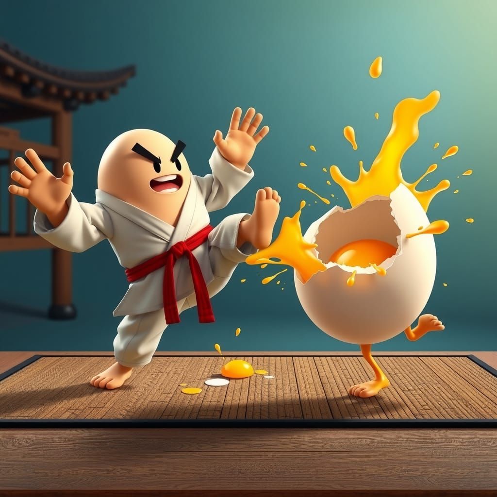 Karate Eggs Clash: Pixar-Style Animated Fight