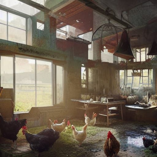 Brutalist Solarpunk Farmhouse with Animals in 3D