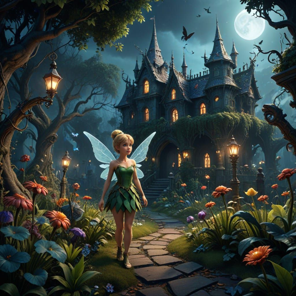 Tinker Bell in Haunted Garden: Fantasy Art