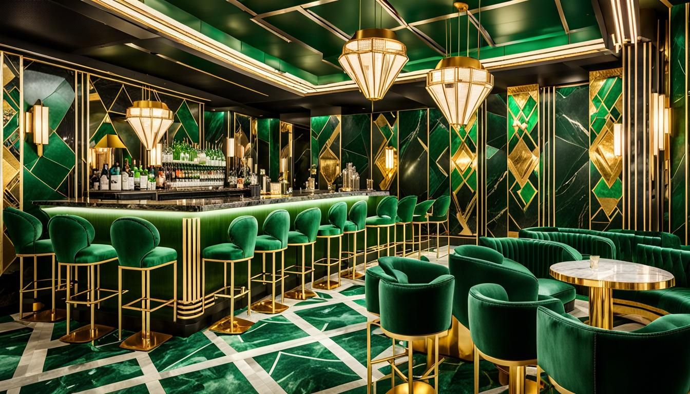 Art Deco Club Interior with Gold and Emerald