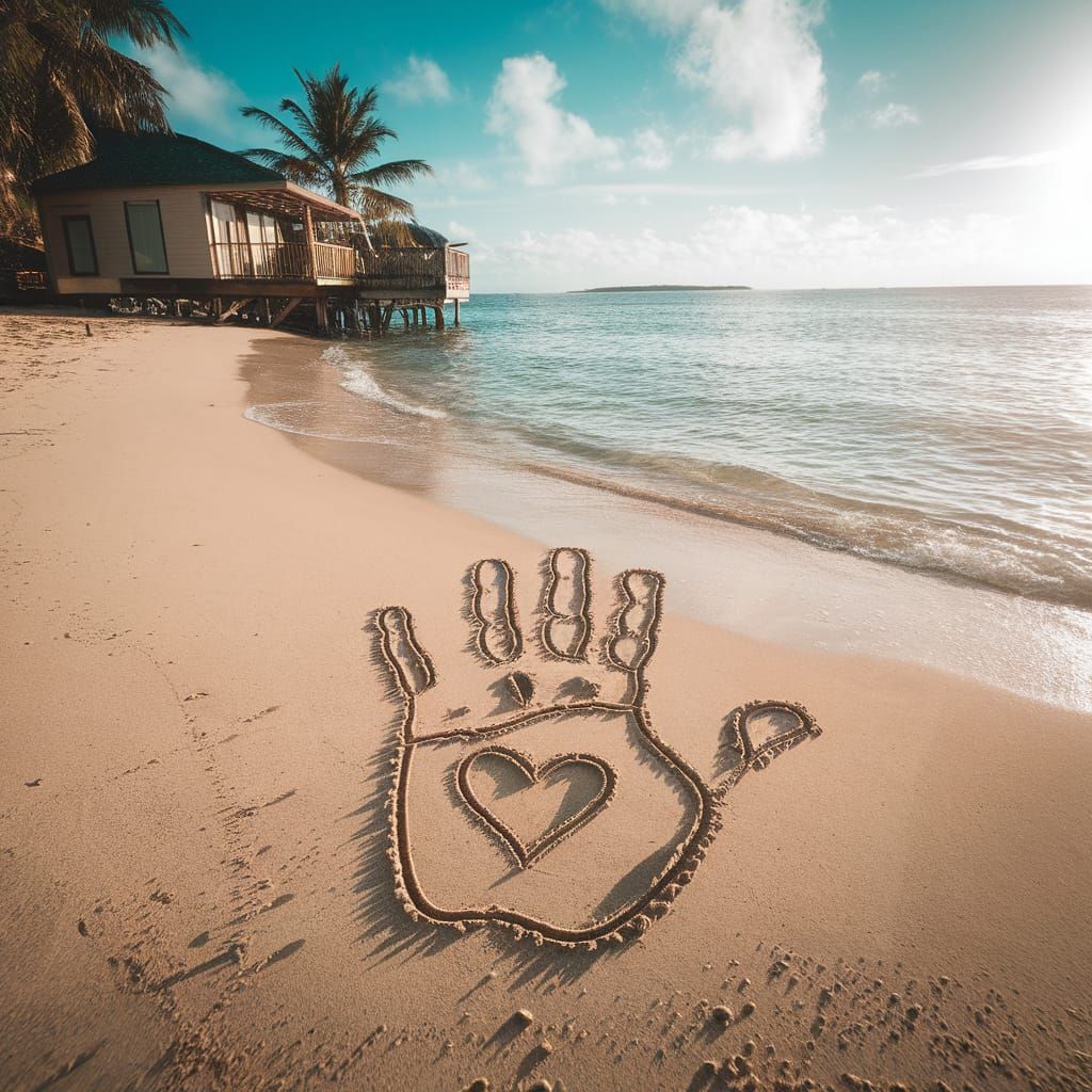 Beach Hand Print in the Sand: Hyperrealistic Image