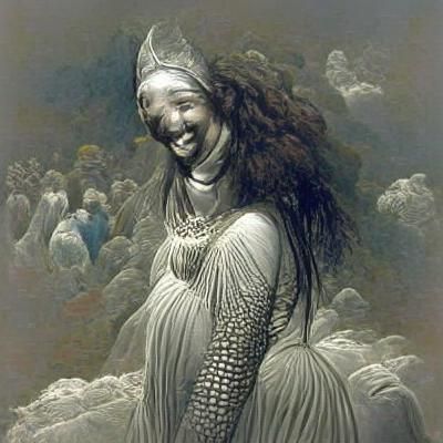 Smiling Goddess in Dress, Gustave Doré Style