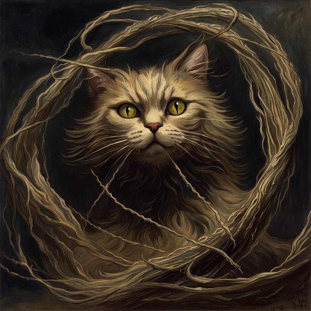 Creepy Cat with String: Horror Art