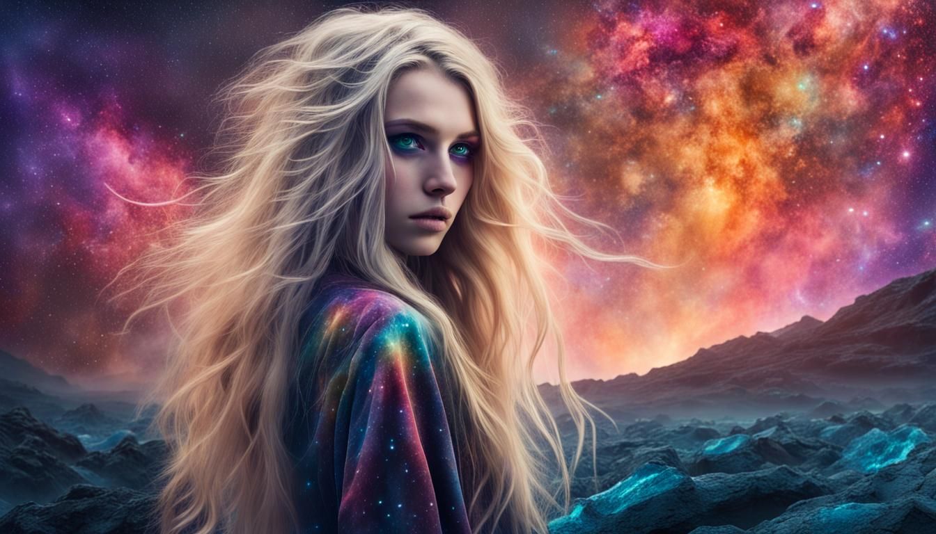 Enchanting Lovecraftian Girl on Cosmic Landscape