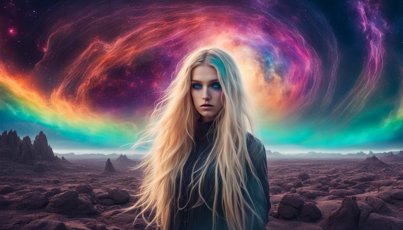 Ethereal Galactic Girl on Cosmic Landscape
