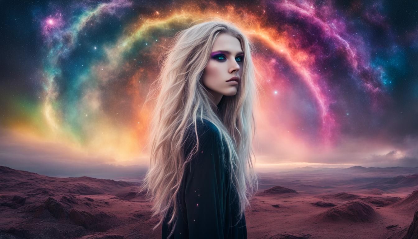 Mysterious Galactic Girl on Cosmic Landscape