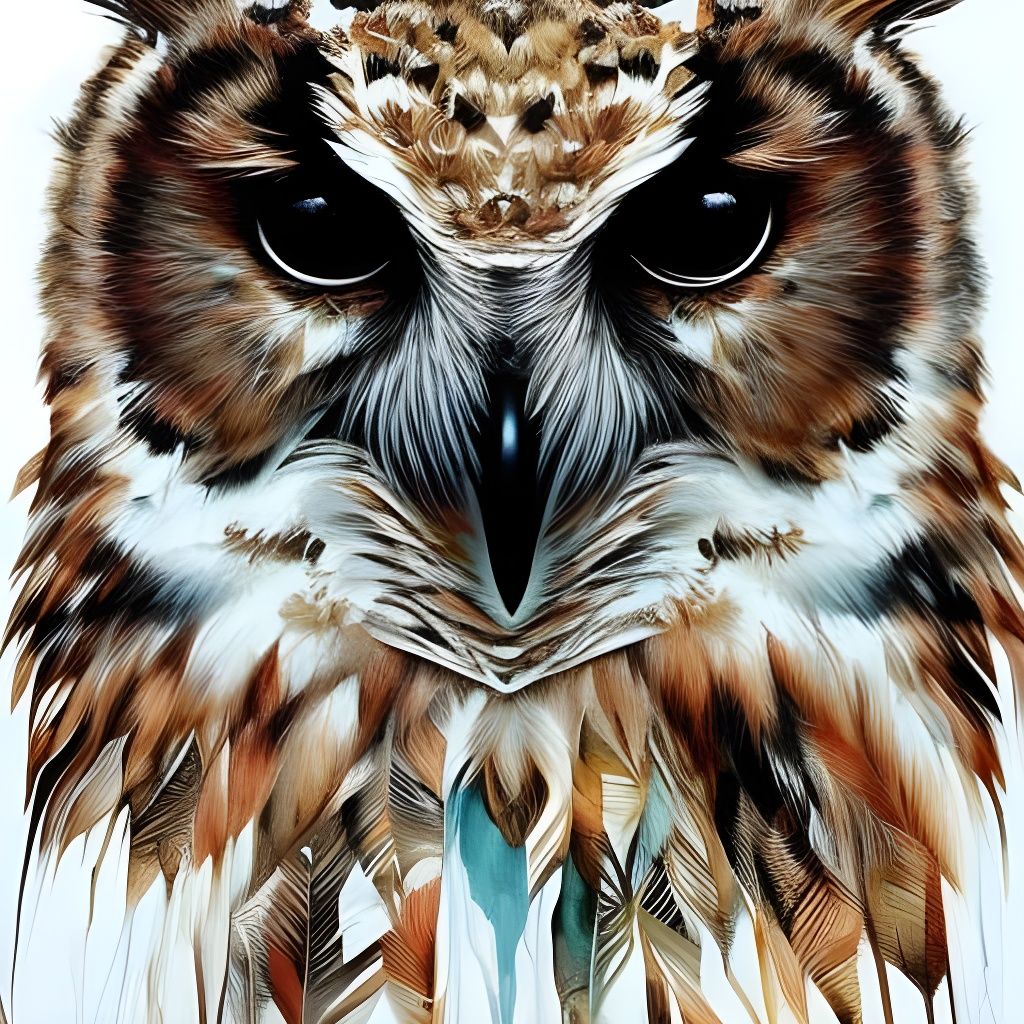 Detailed Inkblot Owl Portrait in Cartoon Style