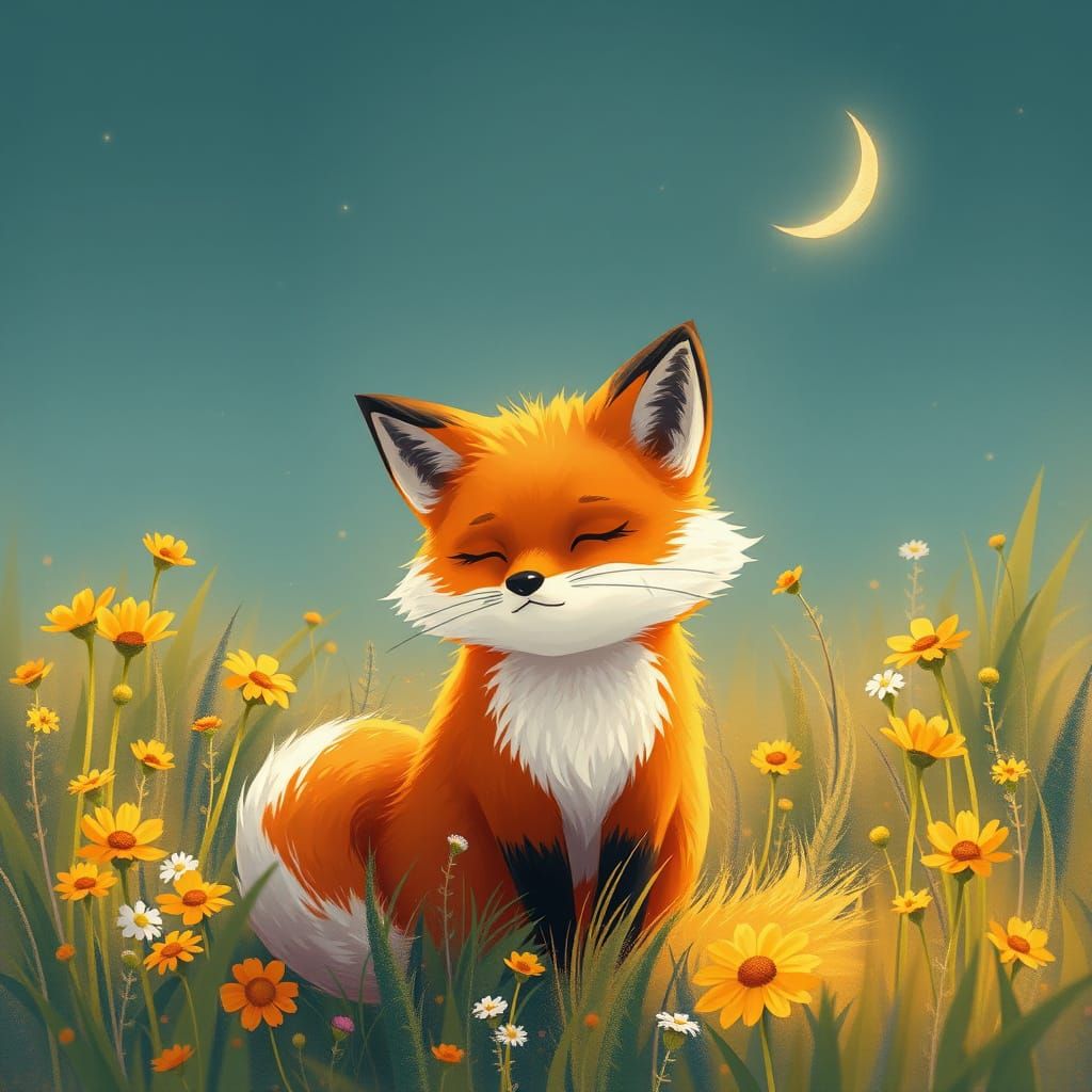 Fox in Meadow: Painterly Style with Vibrant Colors
