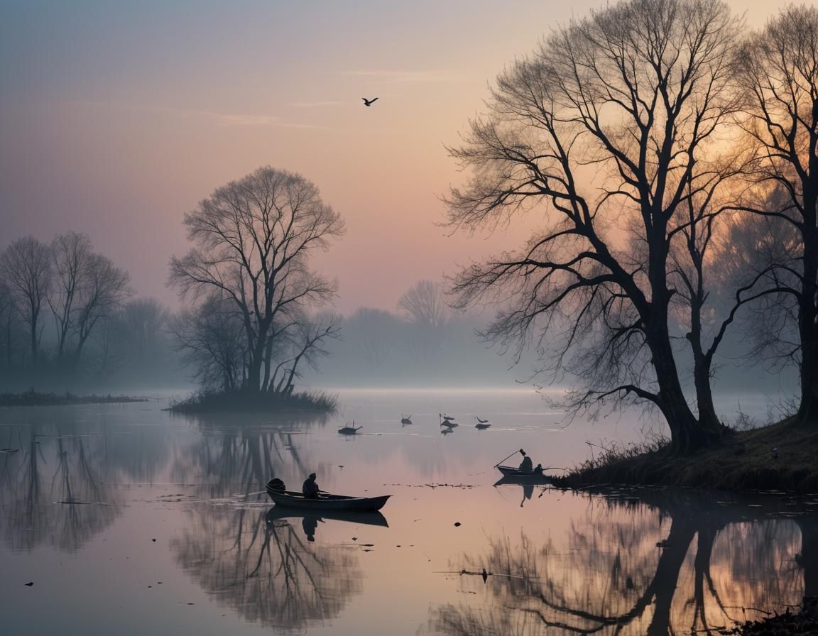 Luminous Serene Lake Scene at Dusk
