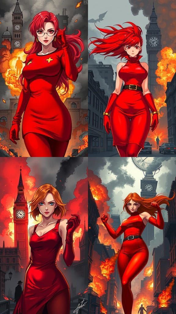 Powerful Red-Haired Heroine Dominates a Smoldering Cityscape