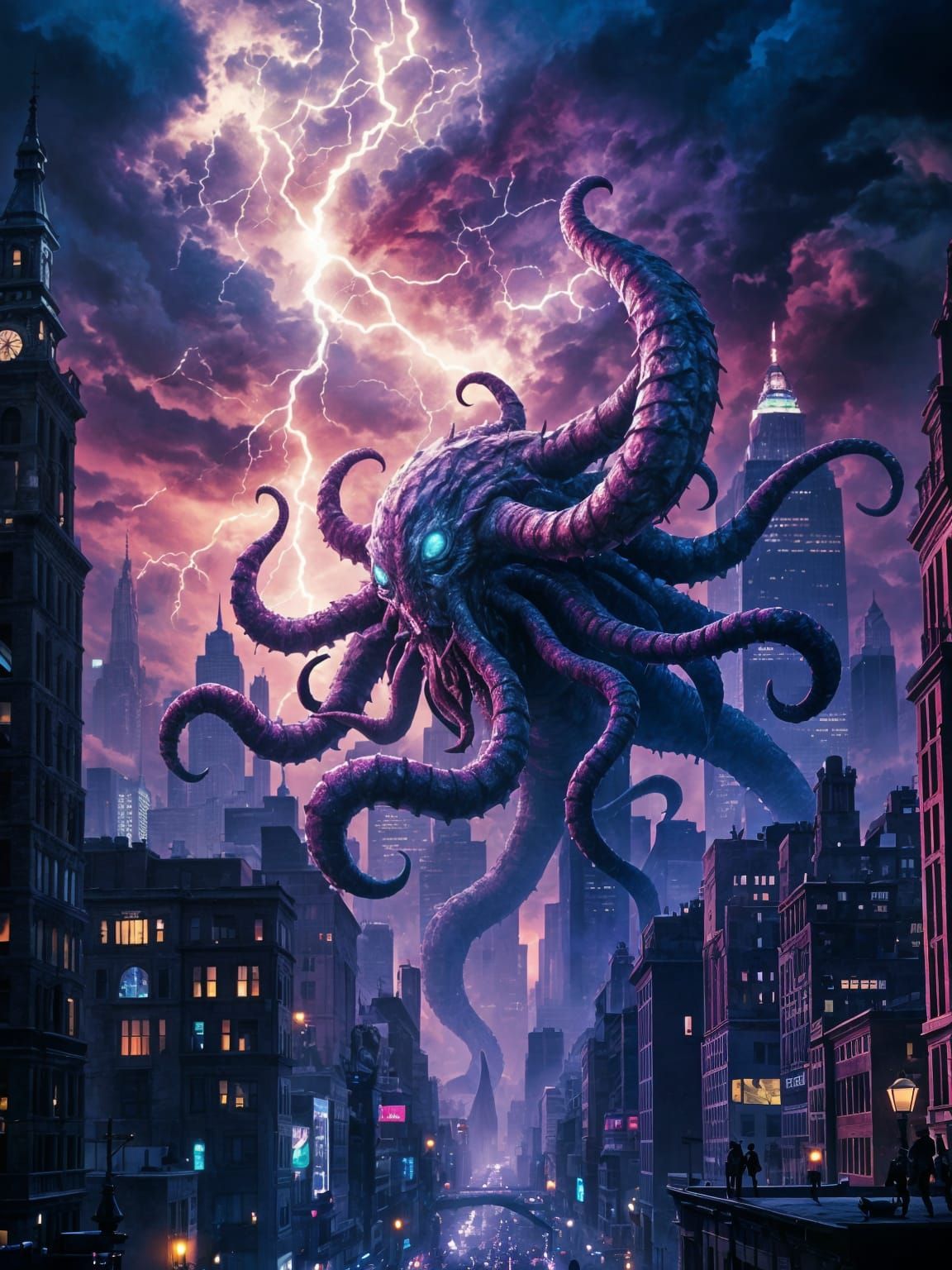 Eldritch Monster in New York: Colorful Art