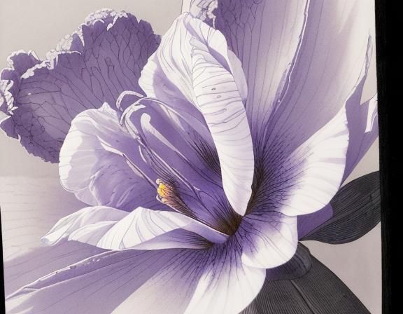 Intaglio Etched Iris Flower Illustration in Colored Ink