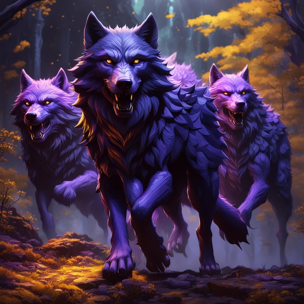 Dark Fantasy Wolf Pack in Hyperdetailed Style