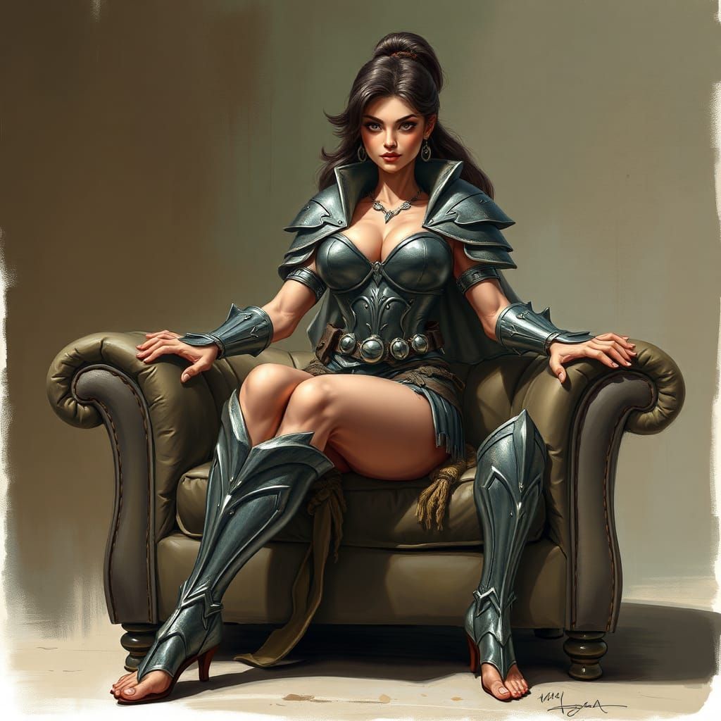 Muscular Sakura in Medieval Armor, Hyper-Realistic Art