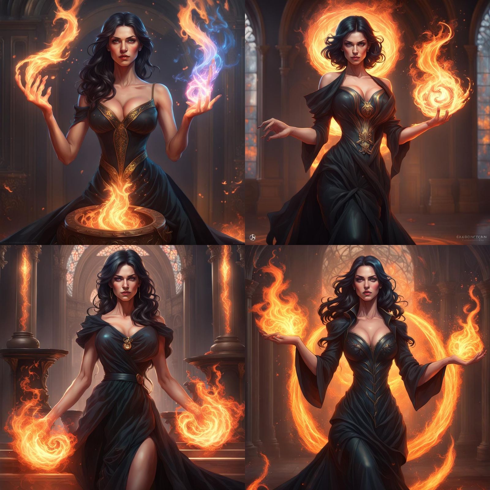 Sorceress Casting Fire Magic in Hyperdetailed Portrait