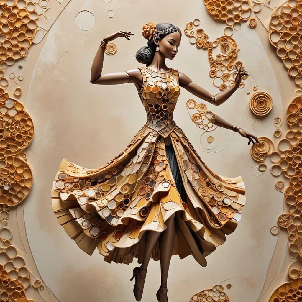 Elegant Dancer Figurine with Honeycomb Skirt