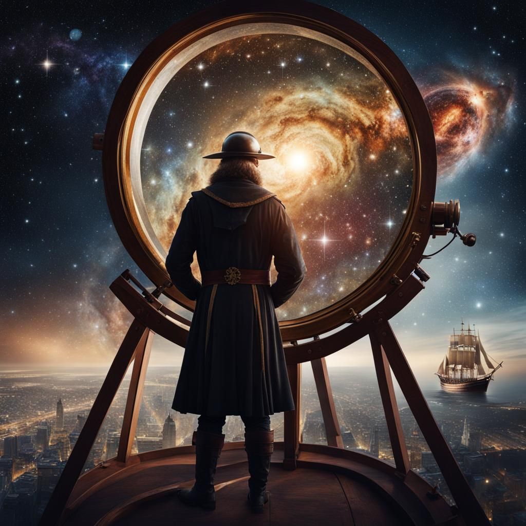 Copernicus Double Exposure: Medieval Astronomer and Galaxies