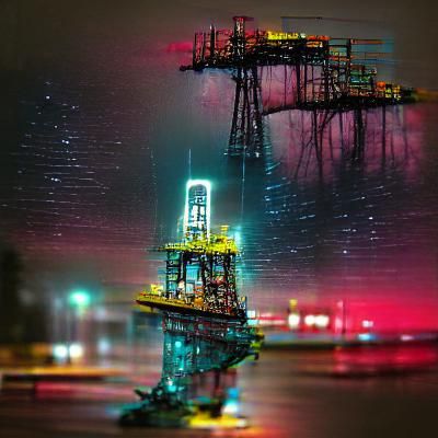 Cyberpunk Oil Rig at Night: Photorealistic Image