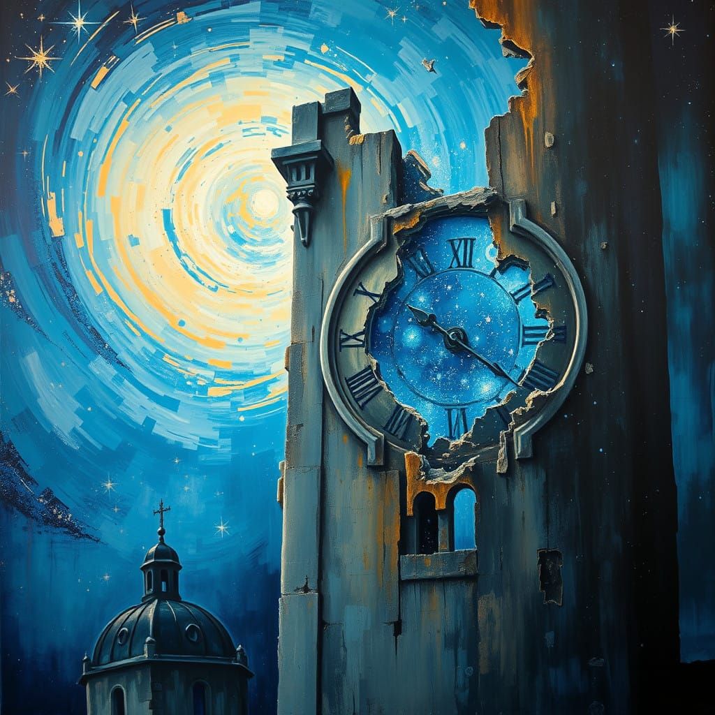 Ethereal Clock Tower in Soft Focus, Impressionist Oil Painti...