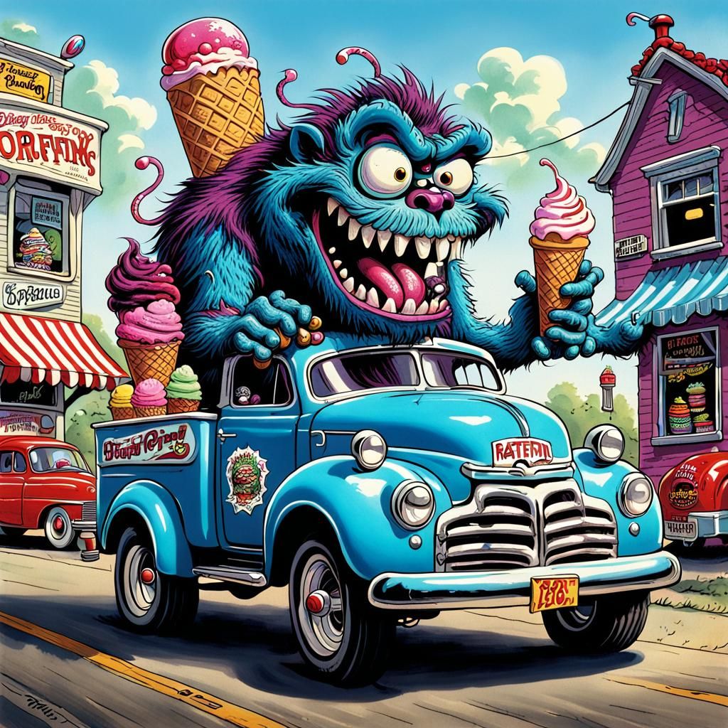 Rat Fink Monster Selling Ice Cream: Ed Roth Style