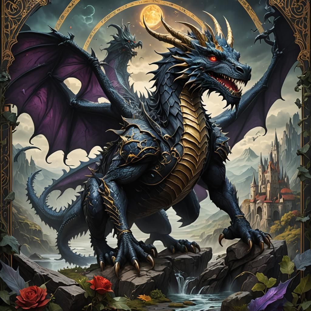 Gothic Dragon as The Fool Tarot Card