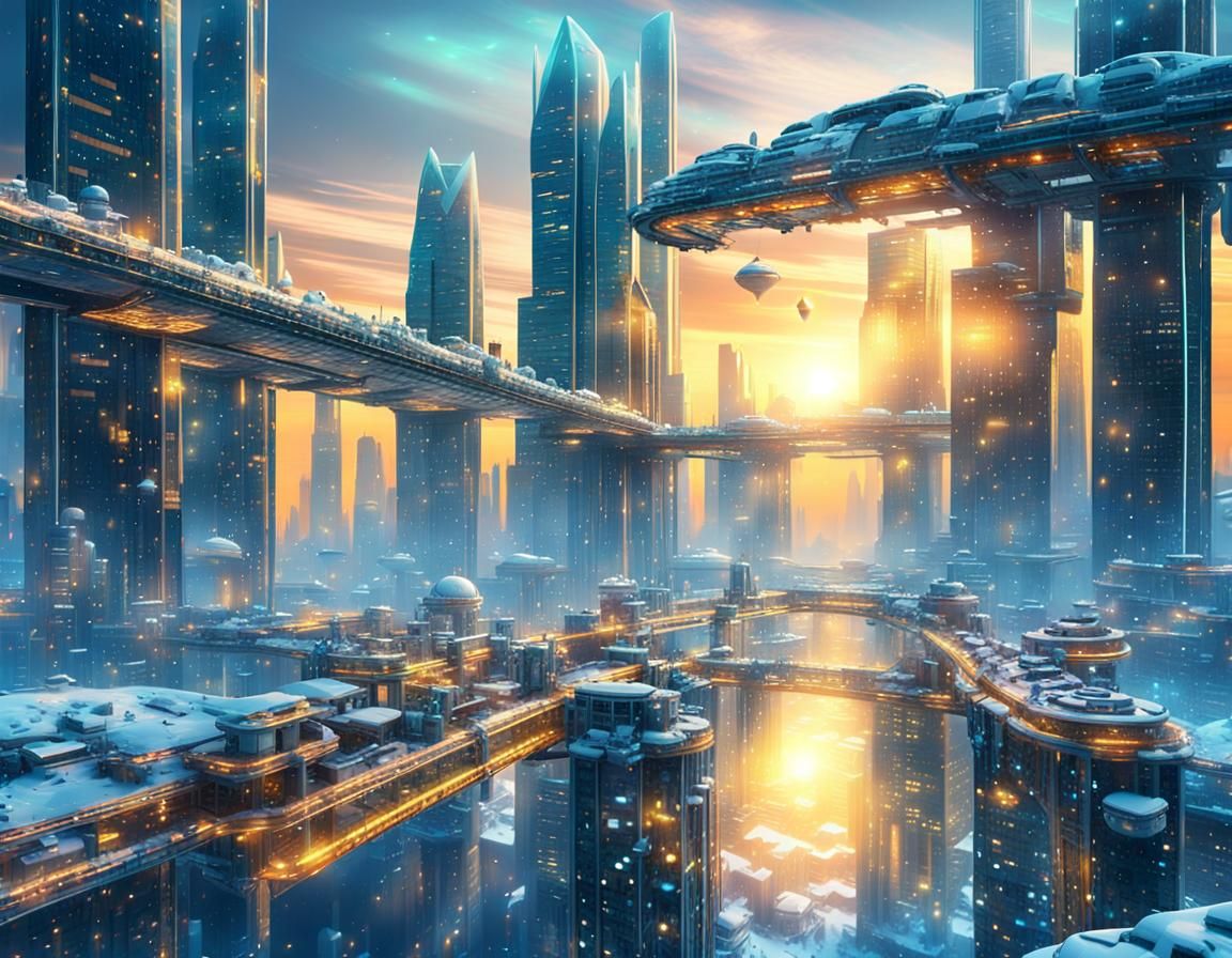 sunrise over the ice planet city