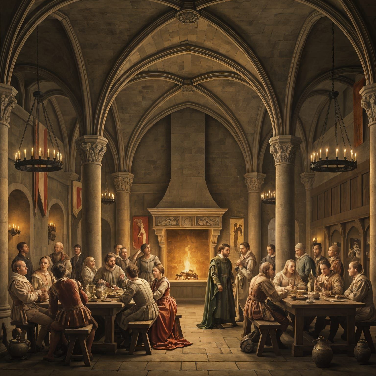 Renaissance Feast Painting of Medieval Merchants