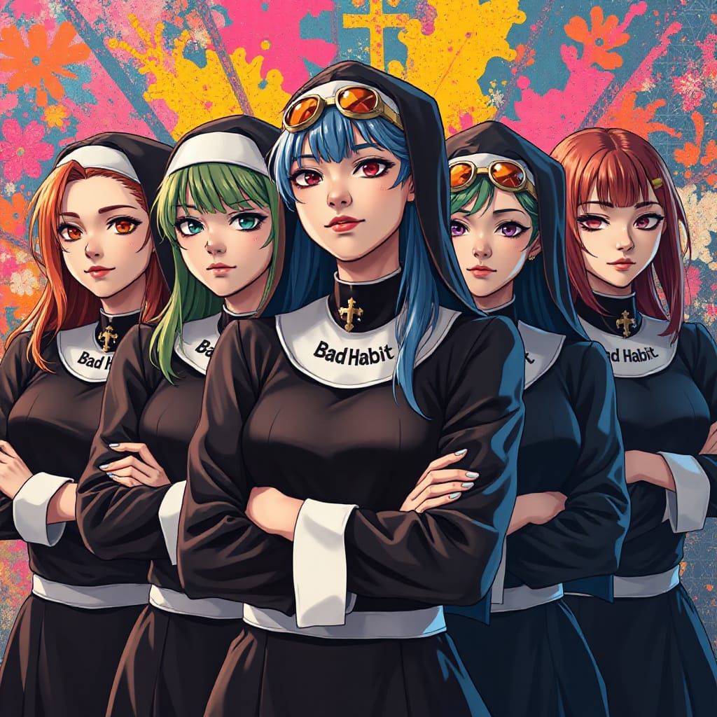 Anime Metal Nuns in Hyperrealistic Digital Art