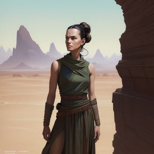 Heroic Desert Warrior in Frazetta-Inspired Sci-Fi Style