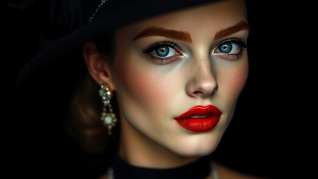 Elegant Woman Portrait with Dark Background in Hyperrealism