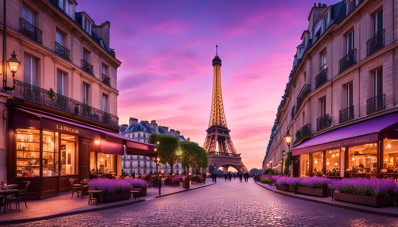 Paris, France: An ethereal view of the Eiffel Tower illumina...