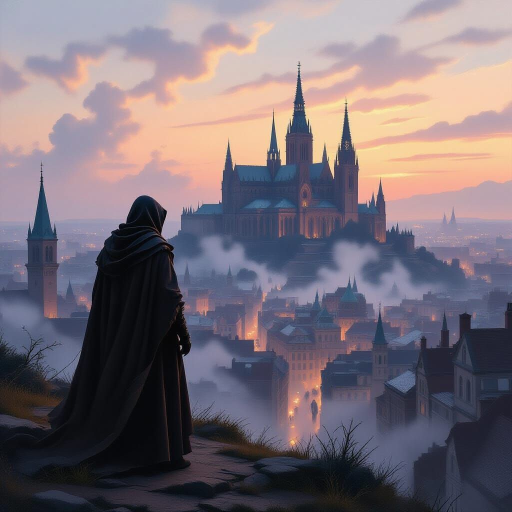 Ancient City Twilight: A Classic Oil Painting