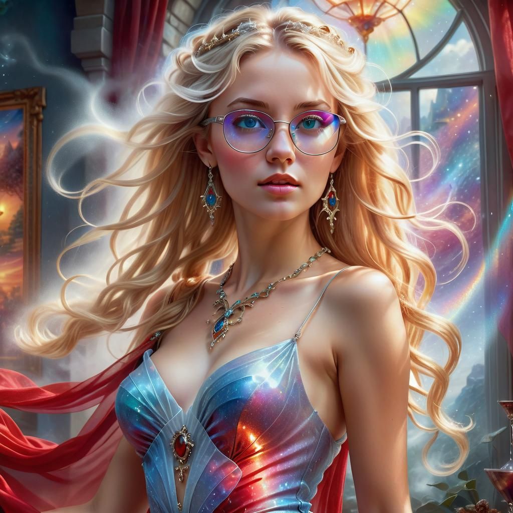 Ethereal Woman in Red Dress, Fantasy Illustration