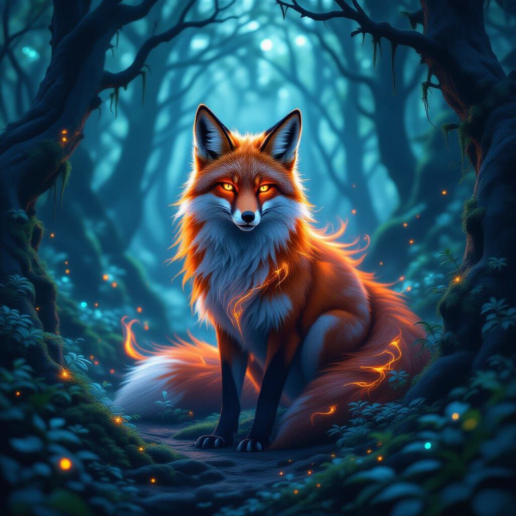 Mystical Creature in Enchanted Forest, Dark Fantasy Style