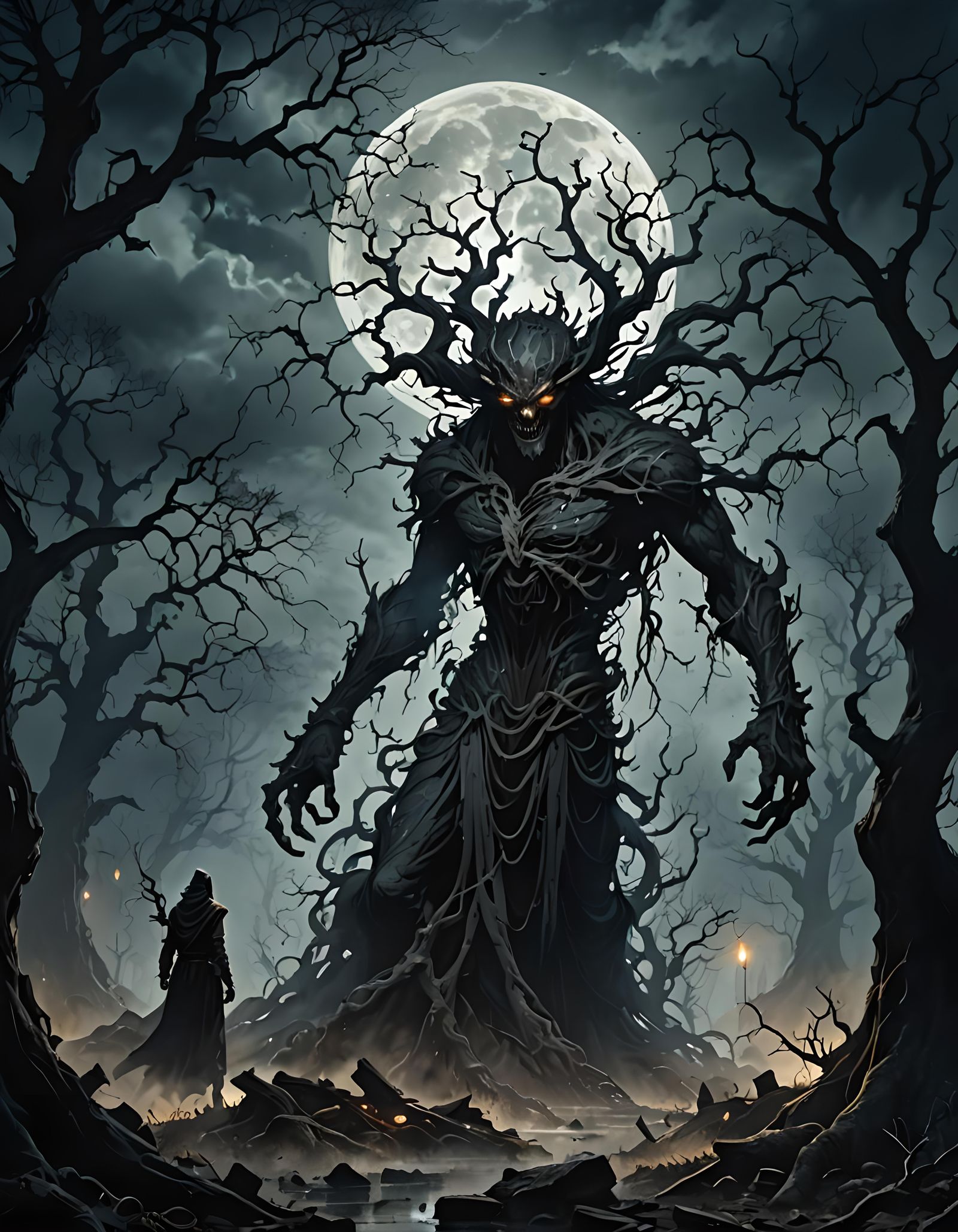 Ethereal Evil Spirit in Grimdark Fantasy Landscape