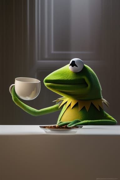 Kermit Sipping Tea: Hyperdetailed Portrait