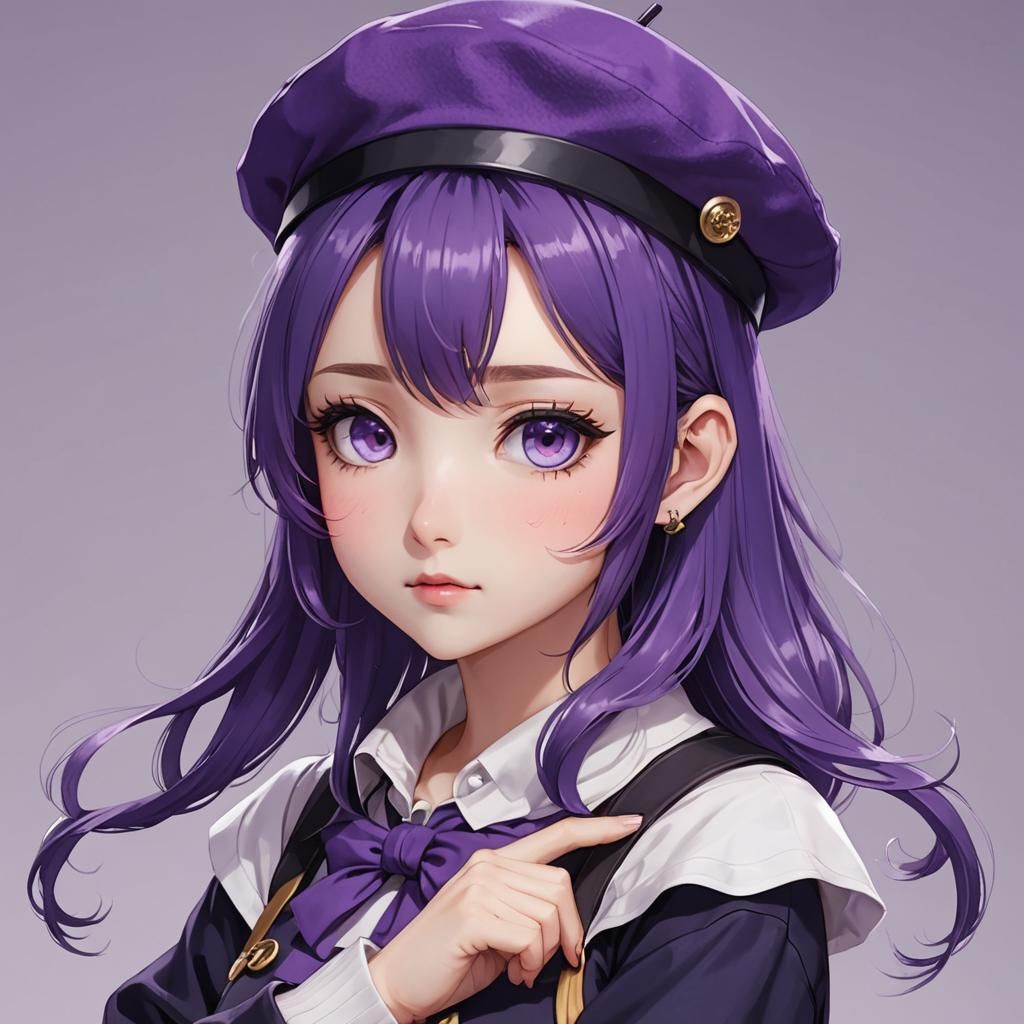 Anime Girl with Purple Hair and Eyes