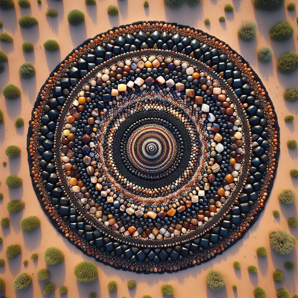 Beaded Spiral Mandala in Desert Clearing