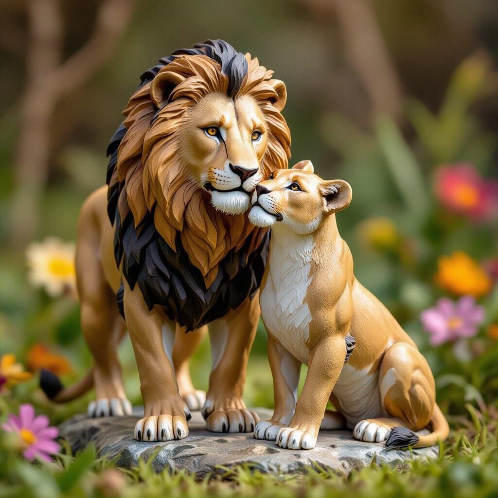 Lion and Lioness Statue: An Intimate Sculpture of Eternal Lo...