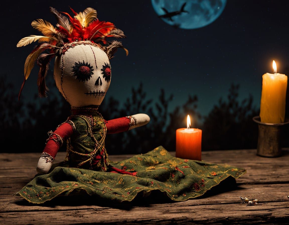 New Orleans Cloth Voodoo Doll in Dark Magic Atmosphere