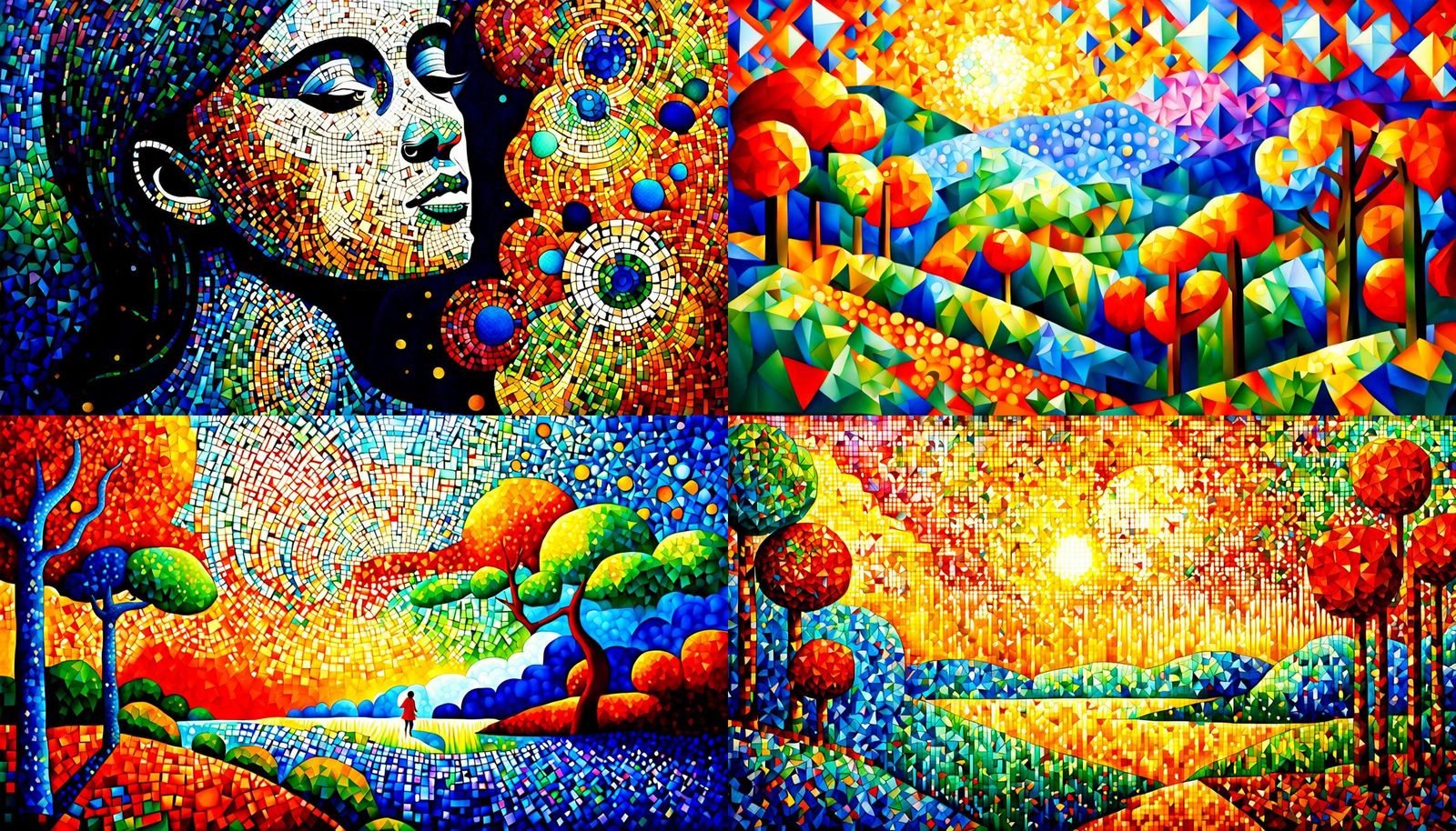 Dreamlike Pointillist Cubist Composition